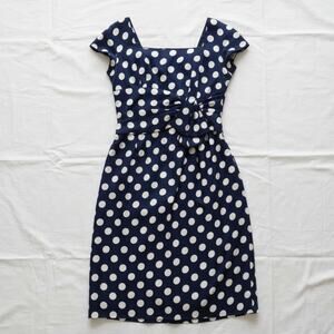 Vintage 1950s Blue Polka Dot Bow Midi Pin-up Dress Womens 0 XSmall